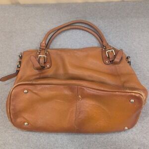 Kattee Brown Leather Tote Shoulder Bag Top Handle Buckle Detail Purse